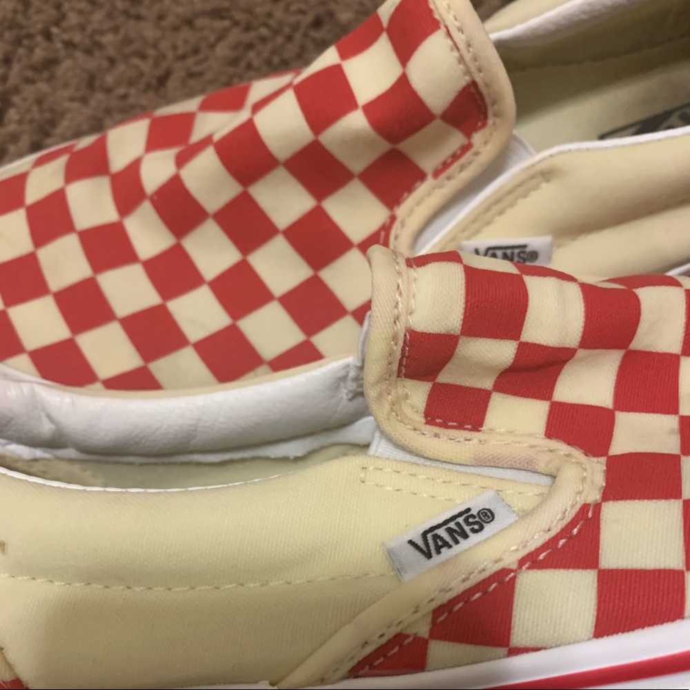 Red & White checkered slip-on Vans